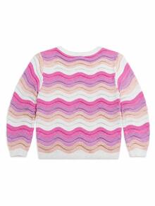 1pc Girls Macaron Pink Purple Wavy Hollow Knit Sweater, 3D Textured Loose Round Neck Children's Base Layer Knit Top - Pink - View 4