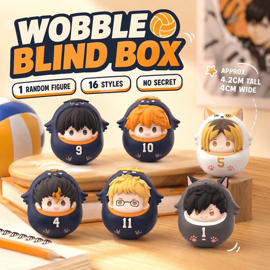 MINISO Haikyuu!! Karasuno Roly-Poly Blind Box Figure, Mainan Meja Goyang Lucu, 1 Gaya Acak, Hadiah Liburan - Beraneka warna - View 1