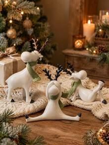 Fun Christmas Reindeer Sculpture, Cute Humorous Deer Statue With Green Scarf, Modern Christmas Tabletop Decor, Suitable For Mantel, Shelf, Living Room, Office, Winter Holiday Decoration, Christmas Gift - Selected Items - View 7