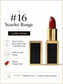 Tom Ford TF Black Tube Rich Lipstick #16 Scarlet Red 1g Creamy Satin Moisturizing Lipstick Sample Size For Daily Commute Color Swatch Portable - #16 1g - View 5