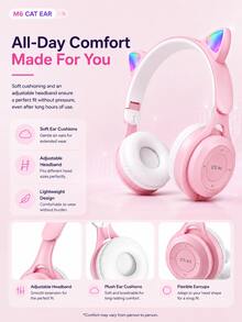 Foldable Wireless Cat Ear Headphones, Color Changing Cat Ear Wireless Headphones With Microphone, Touch Control, Super Long Battery Life, Suitable For Children/Gifts - 彩色 - 查看 6