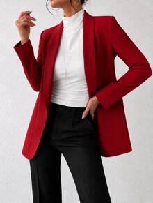 Blazer largo para mujer corte sastre elegante manga larga abierto formal casual  Casual  Elegante    Poliéster    bleizer - Rojo - Ver 2
