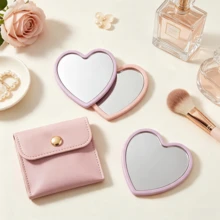 Heart-Shaped Makeup Mirror And Cosmetic Bag Set, Purple Makeup Mirror With Exquisite Matching Cosmetic Bag, Portable Makeup Mirror Set, Suitable For Women, Party Gift, Women Birthday, Holiday Gift - Multi-color - View 4