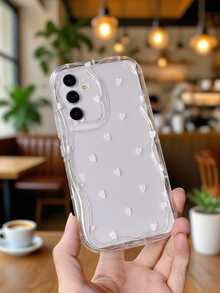 1件白色愛心造型可愛卡通簡約歐美風時尚手機殼，透明3D波浪全包防震，適用於/Spark/Smart/Pop/ - 白色 - 查看 4