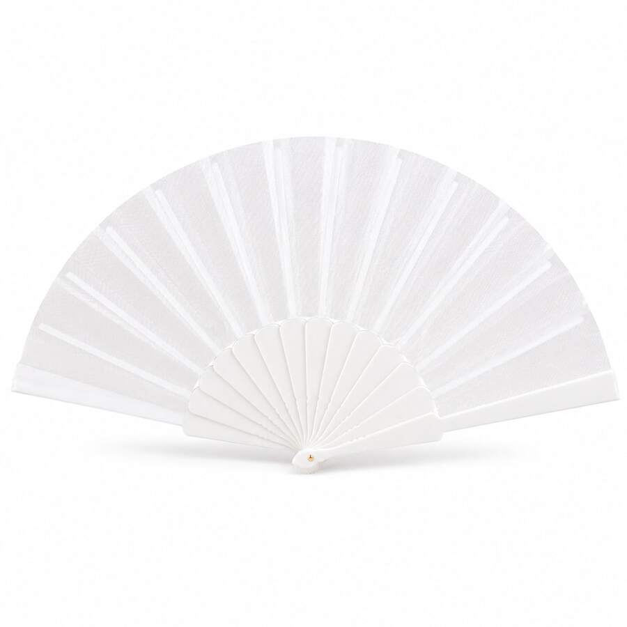 Large Pure White Plastic Folding Hand Fan, 16.7 Inch Blank DIY Wedding Bride Fan, Dance Performance & Electronic Music Party Fan, Halloween Costume Party Prop, Stage Performance Decoration - Multicolor - View 1