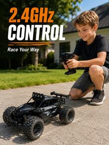 2-Wheel Drive Remote Control Car, Speed Up To 20km/H, 2.4GHz Frequency, Alloy Body, Equipped With USB Rechargeable Battery, Ideal Gift For Halloween, Christmas, Thanksgiving - Black - View 3