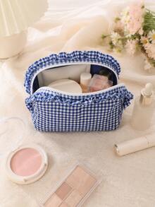 Cosmetic Bag, Cute Storage Bag, Plaid Ruffle Cosmetic Bag, Plaid Cosmetic Storage Bag, Portable Zipper Beauty Storage Bag, Essential For Women And Girls Travel, Holiday, School, Christmas Gift, Best Gift For Women - Multicolor - View 4