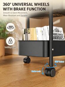 2-Tier/3-Tier Mobile Multi-Function Storage Cart, Metal Storage Organizer Rack With 360° Lockable Casters, Mesh Storage Shelves, Suitable For Kitchen, Bathroom, Laundry Room, Office, Craft, Snack Storage, Black/White Small Space Home Storage Rack - Multicolor - View 9