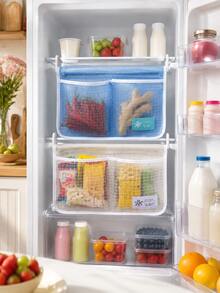 1/2pcs Refrigerator Storage Bags, Hanging Organizer Bags, Kitchen Storage Hanging Bags, Double Compartment Refrigerator Organizer Bags, Home Classification Storage Bags - Multicolor - View 7