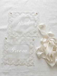 2pcs Bride And Groom Chairs Signs For Wedding Reception Sheer Lace Just Married Chair Signs With Ribbon For Bride And Groom Chair Back Decor Sheer Lace Wedding Photo-Ready Decor Banner Sets - View 9
