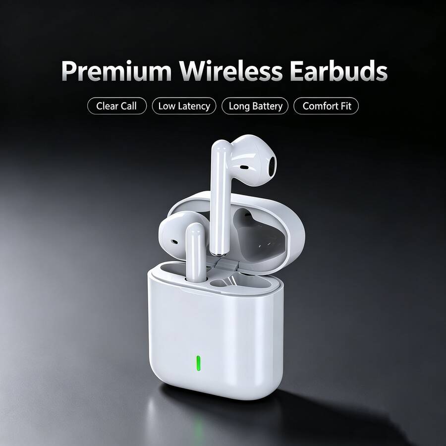 Tai nghe Bluetooth không dây tích hợp micro, âm thanh stereo bass sâu, đàm thoại rõ nét, hộp sạc di động, thời lượng pin lên đến 24 giờ, kết nối ổn định, tương thích với iPhone và điện thoại Android, lý tưởng cho nghe nhạc, thể thao, du lịch và sử dụng hàng ngày - trắng - Xem 1