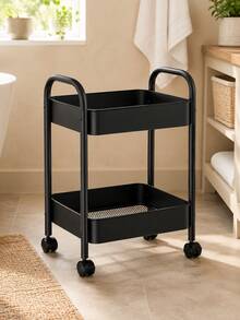2-Tier/3-Tier Mobile Multi-Function Storage Cart, Metal Storage Organizer Rack With 360° Lockable Casters, Mesh Storage Shelves, Suitable For Kitchen, Bathroom, Laundry Room, Office, Craft, Snack Storage, Black/White Small Space Home Storage Rack - Multicolor - View 14