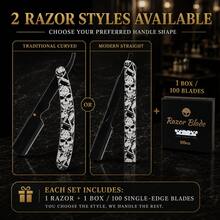 Professional Barber Skull Pattern Shavette Straight Razor Set For Men, Foldable Shaving Razor With Curved & Straight 2 Handle Designs, Quick Change Blade For Precise Beard Hairline Trimming, Comes With 100 Replacement Blades, Salon Grooming Gift Kit - Multi-color - View 4