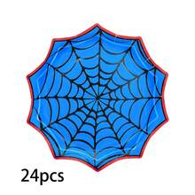 12/24/48pcs Spider Web Paper Plates, Blue & Red Spider Web Shaped Disposable Plates, Spider Theme Party Supplies, Halloween Party Tableware, Suitable For Birthday Celebration, Costume Party, Horror Gathering, Cake Dessert Snack Serving Table Decoration - Spider Web - View 10