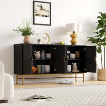 Sideboard Made Of Wood With Storage With Doors Soft-Close Black For Dining Room And Living Room - Black - View 8