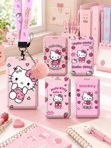 SANRIO 1PC Hello Kitty Card Holder With Lanyard, Cute ID Badge Holder Card Case With Neck Strap, Portable Pass Holder For School, Office, Travel & Daily Use - Multicolor - View 1