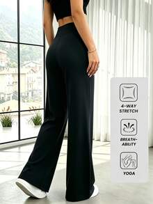 1pc Women's Solid Color Straight Leg Pants, With Drawstring And Elastic Waist Design, Suitable For Indoor/Outdoor Sports, Fitness And Daily Casual Wear - Black - View 4