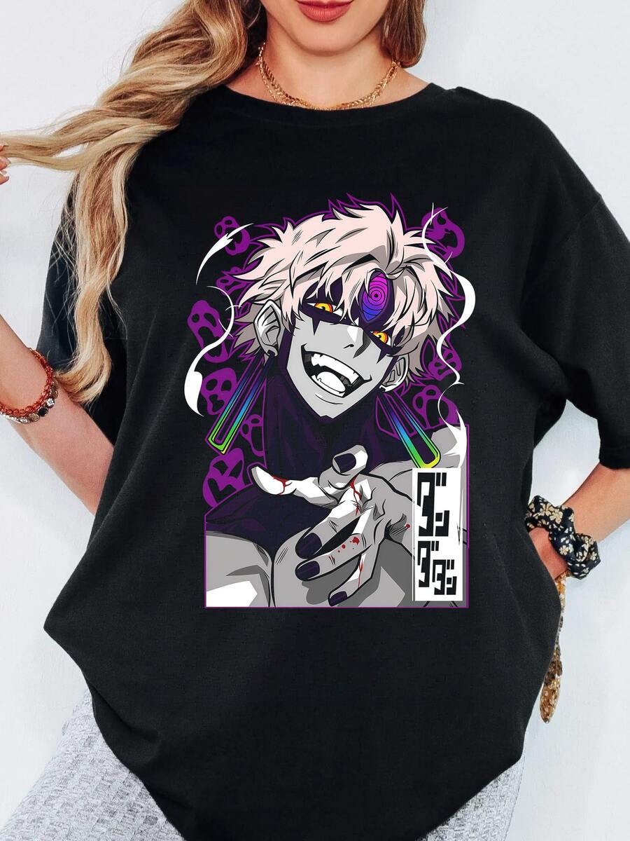 Dandadan Jinss Enjoji Anime Graphic T Shirt, Evil Villain Manga Art Print Casual Short Sleeve Tee - Black - View 1