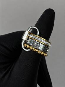 4pcs Stainless Steel 18K Gold Plated Ring Set, Suitable For Women's Daily Wear, Hiphop Personalized Stainless Steel Ring Set, DIY Personalized Ring Combination - Mixed Color Style 3 - View 6
