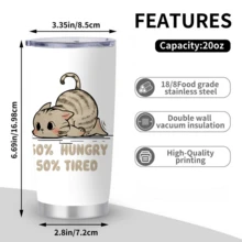 1/5pcs 20oz Stainless Steel Insulated Tumbler, Sleepy Tired Tabby Cat Slogan Print, Leak‑Proof Sealed Lid, Portable Thermal Cup For Office Break, Home Relaxation, Casual Outing, Daily Drinkware Use - Lazy, Hungry, and Tired Cat - View 10