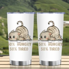 1/5pcs 20oz Stainless Steel Insulated Tumbler, Sleepy Tired Tabby Cat Slogan Print, Leak‑Proof Sealed Lid, Portable Thermal Cup For Office Break, Home Relaxation, Casual Outing, Daily Drinkware Use - Lazy, Hungry, and Tired Cat - View 4