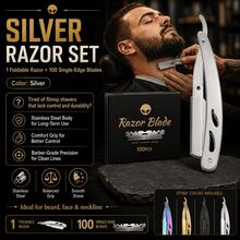 Men Barber Grade Hollow Out Foldable Shavette Razor Grooming Kit, Multicolor Stainless Steel Straight Shaving Razor, Foldable Portable Design For Precise Beard & Neckline Edging, Value Pack Contains 100 Single Edge Blades, 4 Stylish Color Choices For - Multi-color - View 14
