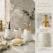 Ceramic Bathroom 4-Piece Set, Toiletries, Bathroom Accessories, Mouthwash Cup, Toothbrush Holder, Draining Tray Set, Wash Basin - A - View 3