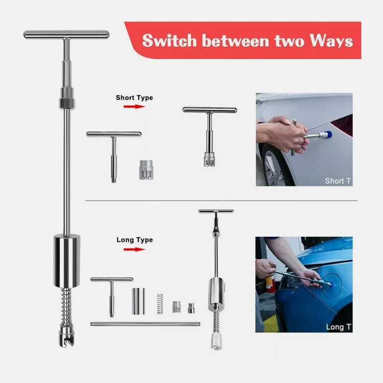 Tapsin 34PCS PDR Tool Car Body Paintless Auto Dent Removal Repair Puller Lifter Gun Tab With T Slide Hammer,Universal Portable Car Tools For Most Cars SUVs UK - A - View 3