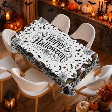 1pc,Vintage Halloween Tablecloth, Black White Pumpkin Bat Cat Print Polyester Table Cover, Elegant Halloween Dining Table Decor For Kitchen, Party, Family Gathering And Holiday Home Decoration - C - View 3