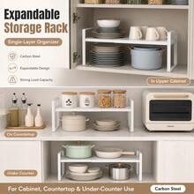 1pc Expandable Kitchen Shelf Organizer Rack, Carbon Steel Material Large Adjustable Cabinet Spice Rack, Suitable For Kitchen, Pantry, Bathroom, Bedroom, Office, White - Multicolor - View 4