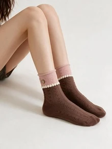 1 Pair Pure College Style Women's Socks, Cute And Fresh For Daily Wear - Multicolor - View 5