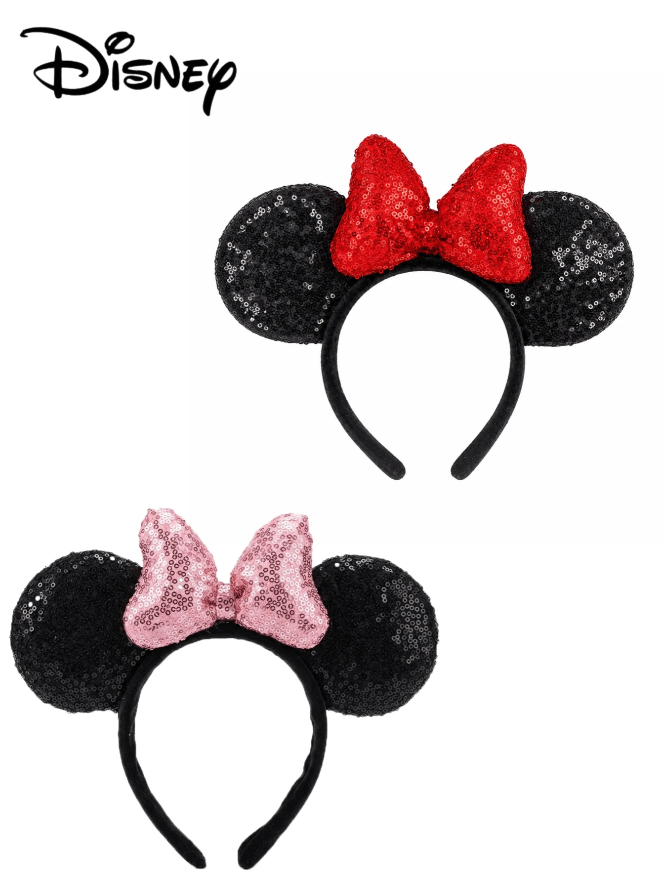 Disney 1pc Shiny Black Sequin Mouse Ears Headband With Red Sequin Bow, Cute Festival Hair Accessory For Theme Park & Party Costume - Multicolor - View 1