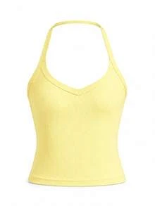 Camiseta de tirantes finos acanalada casual, sexy y versátil, primavera/verano amarillo - Amarillo - Ver 4