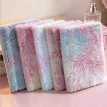 Gradient Rainbow A5 Notebook, Soft Faux Fur Cover, 160 Pages Lined Paper, Smooth Ink Flow No Bleeding, Scientific Line Spacing Design, Portable Size, Suitable For Girls' Daily Writing, Stationery Supplies, Cute Stationery - A - View 3
