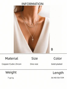 2pcs Gold Multi-Layer Octagonal Star Pendant Necklace, Elegant Layered Collarbone Chain, Suitable For Daily Wear, Party And Vacation - Yellow Gold - View 12