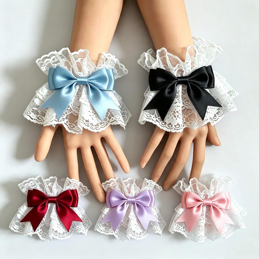 1 Pair Women's Lace Bow Arm Sleeves, Lace Arm Warmers, Multi-Color Bow Arm Sleeves For Gothic Lolita Outfit - Bell Sleeves With Bow - View 1