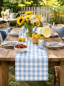 1pc Blue & White Gingham Plaid Table Runner, Fresh Coastal Farmhouse Checkered Table Decor, Rectangular Dining Table Runner For Kitchen Decor, Home Decor, Summer Party, Family Dinner, Wedding And Everyday Table Setting - Multicolor - View 10
