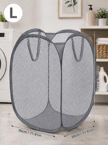 1pc Large Capacity Foldable Mesh Laundry Basket, Solid Color Polyester Mesh Large Laundry Basket, Solid Color Laundry Basket, For Clothing Storage, Miscellaneous Storage, Home Use Dresses, Pants, Shoes, Jeans, Boots, Skirts - Grey - View 7