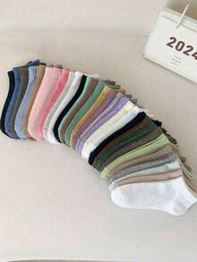 30/20/15/10/5 Pairs Unisex Ankle Socks: Black, White, Grey Colors, Lace Bows, Heart Patterns, Striped Style, Soft Comfortable Casual Multi-Functional Student Ankle Socks, Suitable For Daily Use, Randomly Mixed Colors - Multicolor - View 2