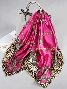 1pc Women's Fashion Chain & Rope Print 90*90cm Square Scarf, Versatile Printed Scarf For Spring & Autumn - Burgundy - View 5