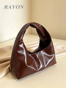 1pc Brown Textured PU Hobo Bag, Minimalist Patchwork Ruched Underarm Shoulder Bag With Handle For Women, Suitable For Autumn/Winter Commute, Work And Date - Coffee Brown - View 9