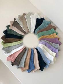 30/20/15/10/5 Pairs Unisex Ankle Socks: Black, White, Grey Colors, Lace Bows, Heart Patterns, Striped Style, Soft Comfortable Casual Multi-Functional Student Ankle Socks, Suitable For Daily Use, Randomly Mixed Colors - Multicolor - View 3