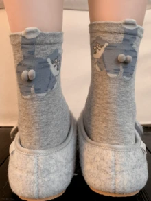 3 Pairs Random Cute Cat, Egg And Bell Pattern Fun Socks, Suitable For Autumn/Winter, Christmas, Back To School, Perfect As Gifts, Unisex Mid-Calf Socks - Multicolor - View 11