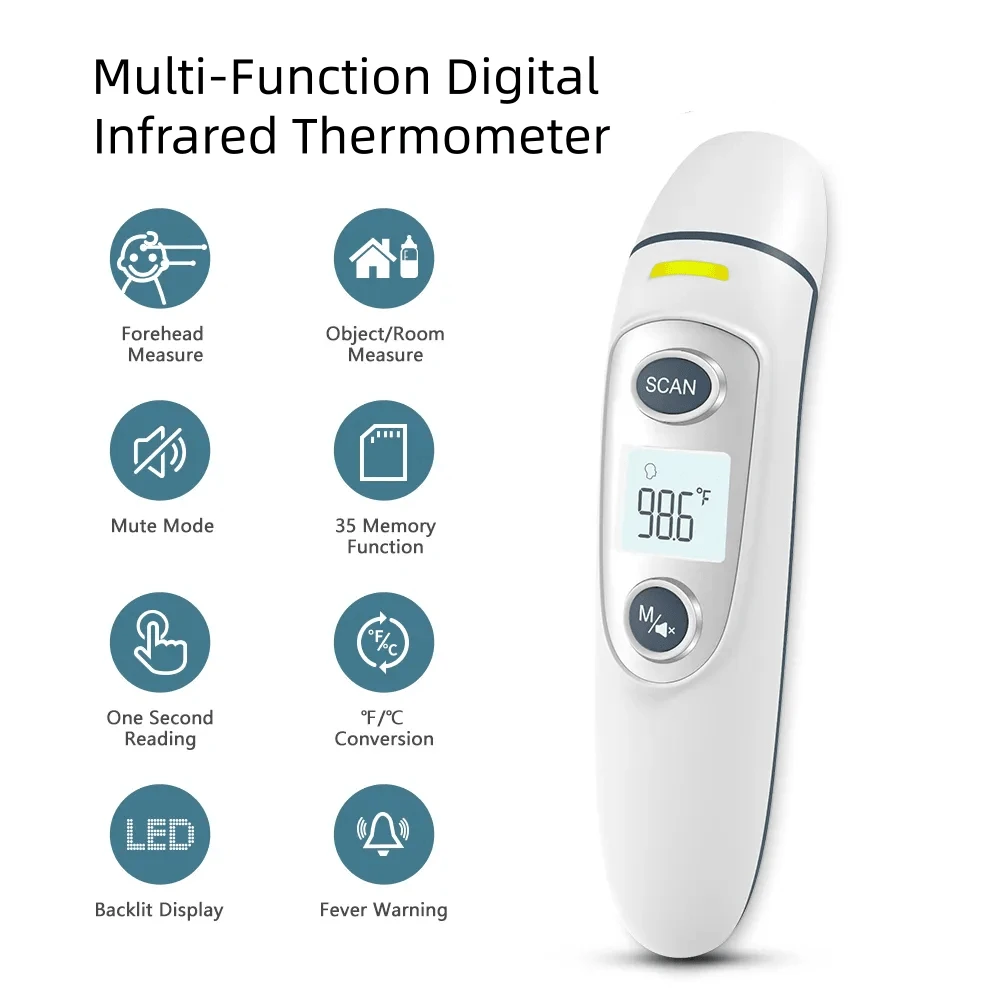 Electronic Infrared Forehead & Ear Thermometer Gun, Non-Contact Digital Body Temperature Meter For Children And Adults