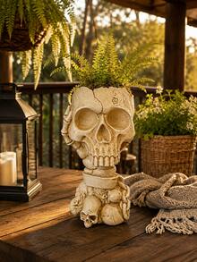 Outdoor Garden Skull Planter, Gothic Style Flower Pot, Halloween Porch Decor, Yard, Patio, Balcony, Garden Table Decorative Succulent Plant Pot, Spooky Plant Pot Home Decor - B - View 6