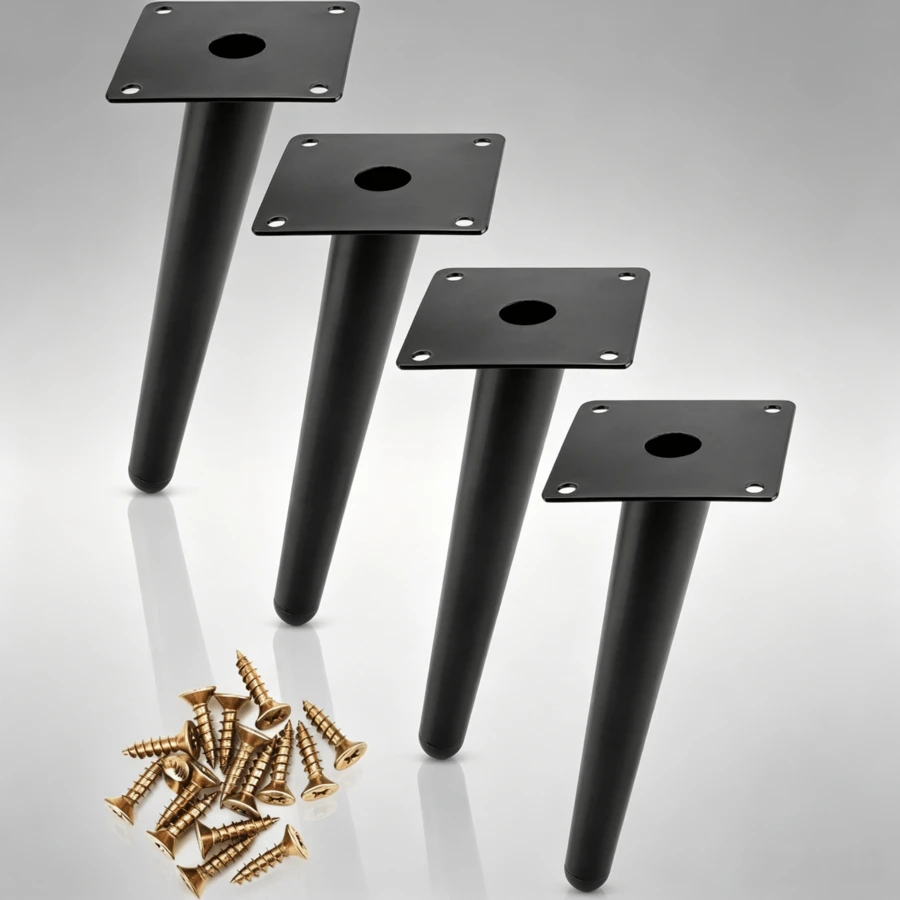 20‑Centimetre Tapered Slanted Metal Furniture Legs, Four‑Piece Set With Floor‑Protective Caps, Fitting For Multiple Indoor Furniture Units. - Black - View 1