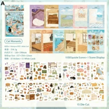 Cat Scene Architecture Sticker Book, Cute Cat Theme PET Material Hollow Stickers, Miniature Landscape Stickers, Suitable For Scrapbooking, Journaling, DIY Stationery, Korean Style Stickers, School Stickers, Fun Stickers, Scrapbooking Supplies - D - View 11