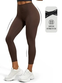 Pantalones de yoga con cintura alta y efecto adelgazante para mujeres, ropa de yoga para gimnasio, pantalones casuales de uso diario de verano, ropa de mujer, leggings para mujer - Café - Ver 2