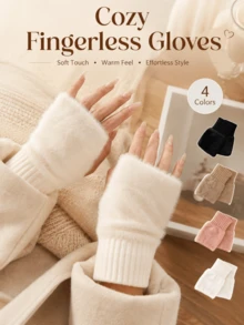 Women's Fingerless Gloves, Faux Fur Cuff, Soft Warm Knitted Sleeve, Touchscreen Friendly, Suitable For Typing, Autumn New Arrival, Essential Accessory For Classroom Or Shopping - Multicolor - View 1