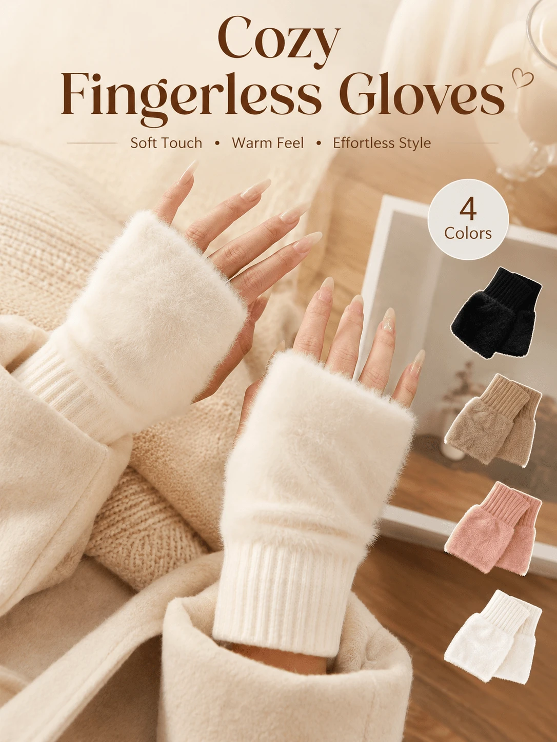 Women's Fingerless Gloves, Faux Fur Cuff, Soft Warm Knitted Sleeve, Touchscreen Friendly, Suitable For Typing, Autumn New Arrival, Essential Accessory For Classroom Or Shopping - Multicolor - View 1